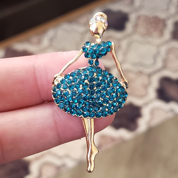 Jewelry - Lady in Turquoise Dress Brooch Pin